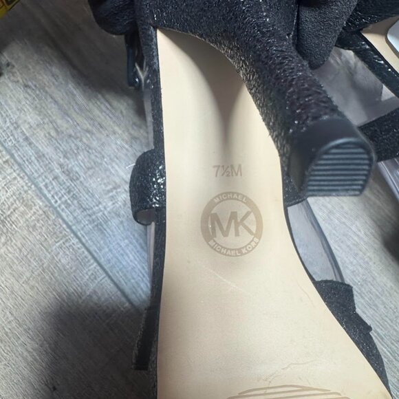 Michael Kors Evia Platform Sparkle Leather Open Toe Heels Women's Size 7.5 - Picture 5 of 7